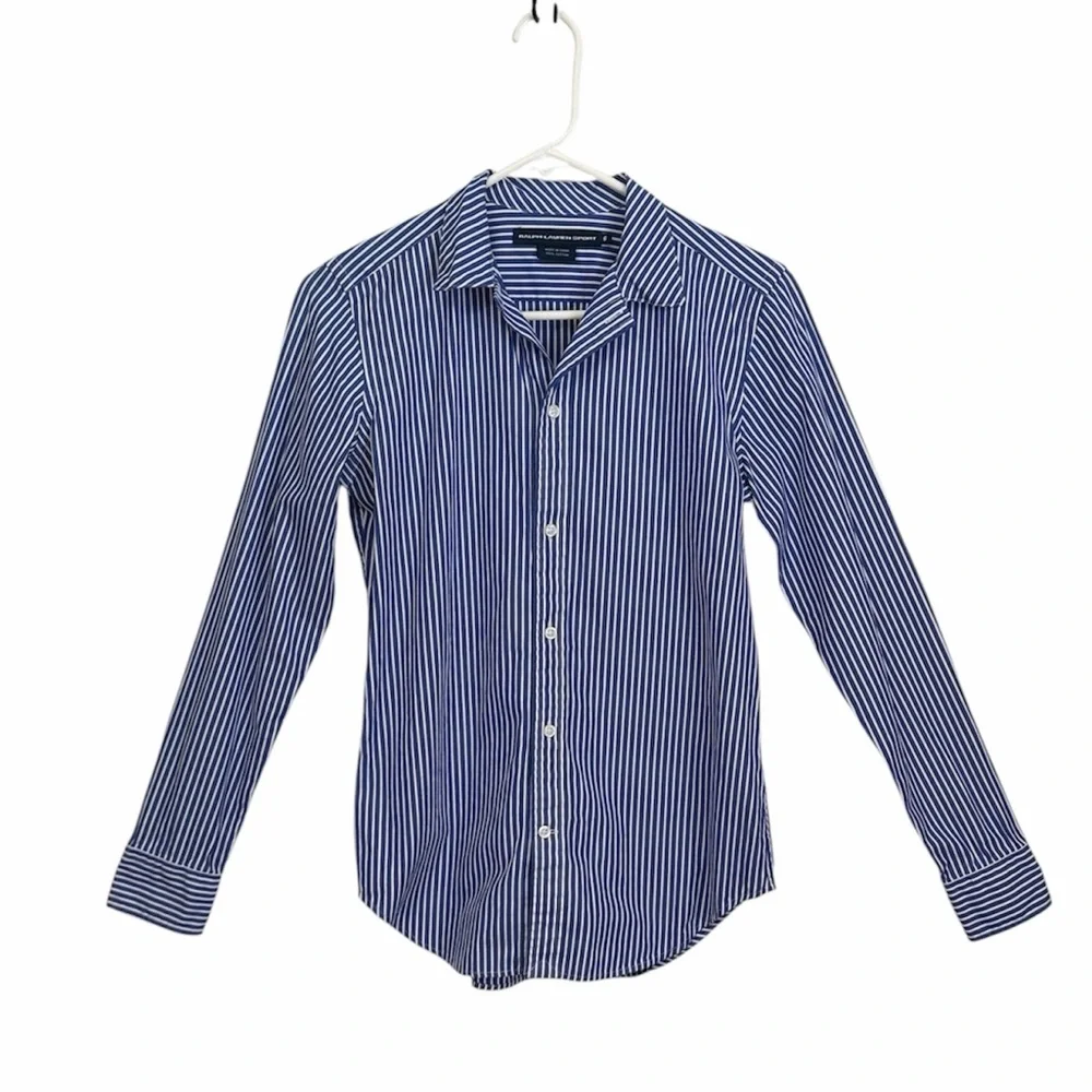 RALPH LAUREN SPORTS BOYS BLUE WHITE STRIPED LONG SLEEVE BUTTON UP SHIRT SIZE 6